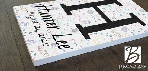 Space Theme Personalized Child's Monogram Name Sign Nursery Bedroom Decoration