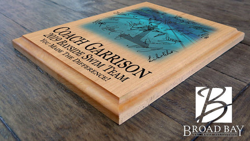 Swim Coach Gift Plaque - Personalized Signable Custom Wood Award