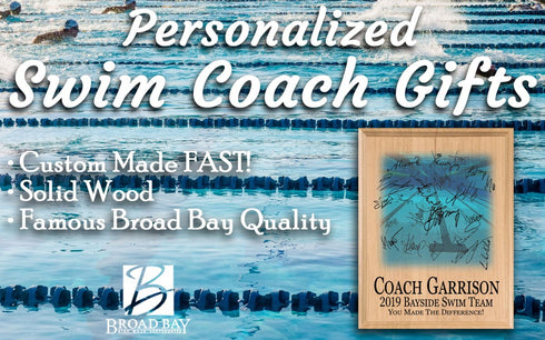 Swim Coach Gift Plaque - Personalized Signable Custom Wood Award