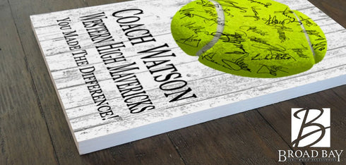 Tennis Coach Gift Plaque - Personalized Signable Custom Wood Award