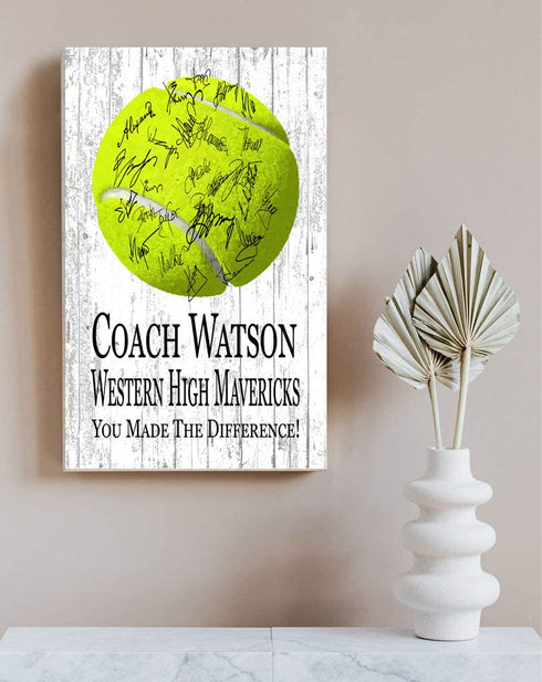 Tennis Coach Gift Plaque - Personalized Signable Custom Wood Award