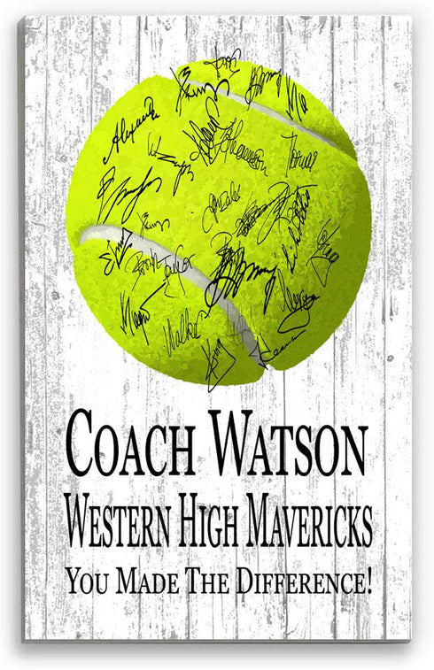 Tennis Coach Gift Plaque - Personalized Signable Custom Wood Award