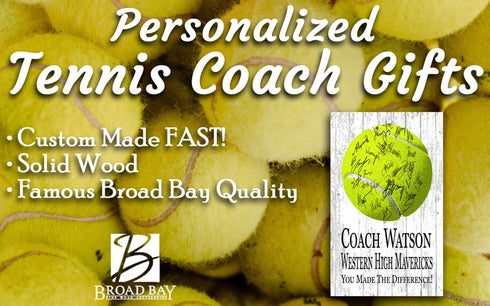 Tennis Coach Gift Plaque - Personalized Signable Custom Wood Award