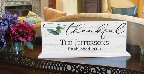 Thankful Family Name Established Sign Inspirational Quote PERSONALIZED