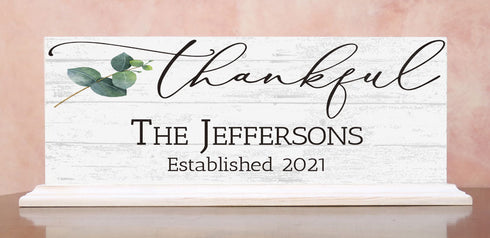 Thankful Family Name Established Sign Inspirational Quote PERSONALIZED