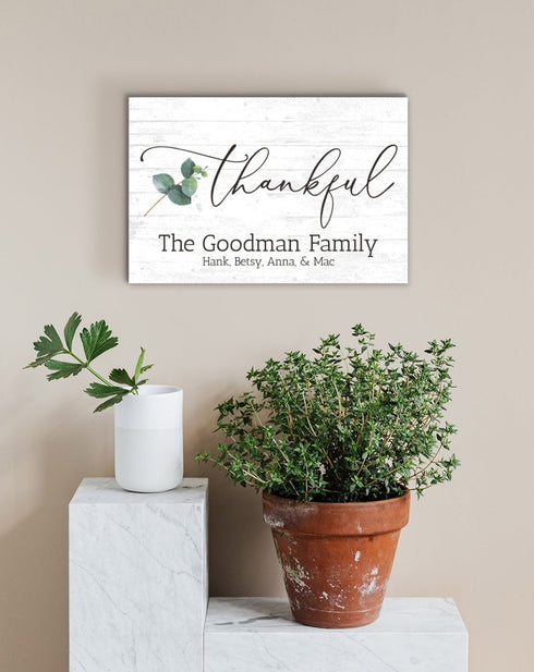 Thankful Family Name Sign Personalized Gift - 16.5" x 10.5"
