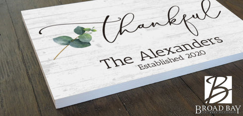 Thankful Family Name Sign Personalized Gift - 16.5" x 10.5"