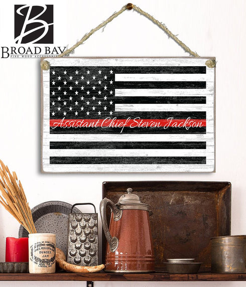 Thin Red Line Flag Sign Personalized Name Gift For Firefighter, First Responder or EMS Officer or Family