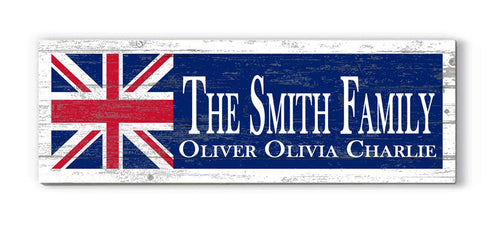UK Flag Sign - Personalized Family Name - Custom Wood British Heritage Gift