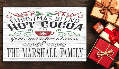 Vintage Christmas Sign Hot Cocoa Holiday Kitchen Decoration - Personalized Name