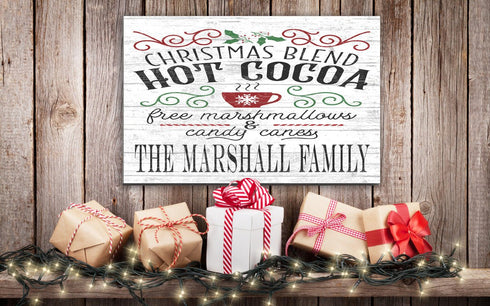 Vintage Christmas Sign Hot Cocoa Holiday Kitchen Decoration - Personalized Name