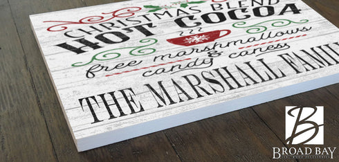 Vintage Christmas Sign Hot Cocoa Holiday Kitchen Decoration - Personalized Name