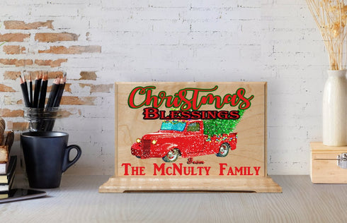 Vintage Red Truck Christmas Sign Personalized Family Name Holiday Decoration