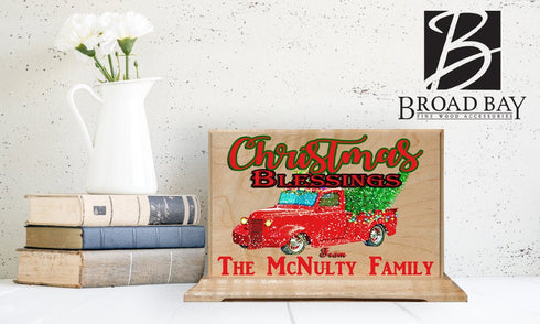 Vintage Red Truck Christmas Sign Personalized Family Name Holiday Decoration