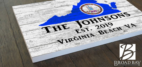 Virginia Home Sign Personalized VA State Family Name & Established Date