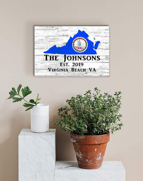 Virginia Home Sign Personalized VA State Family Name & Established Date