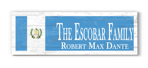 Guatemalan Flag Sign - Personalized Family Name - Custom Wood Guatemalan Heritage Gift