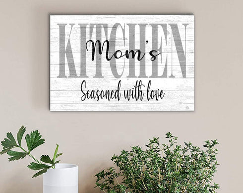 Personalized Kitchen Sign – “Seasoned With Love” Rustic Wall Art | Custom Solid Wood Gift for Mom or Home Chef