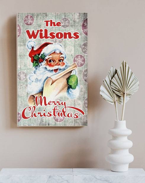 Wooden Vintage Christmas Sign with Family Name Santa Holiday Decoration Gift - Personalized - 16.5" x 10.5"