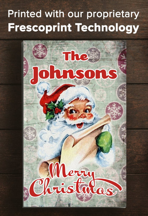Wooden Vintage Christmas Sign with Family Name Santa Holiday Decoration Gift - Personalized - 16.5" x 10.5"