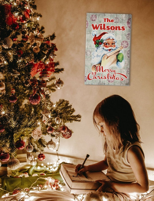 Wooden Vintage Christmas Sign with Family Name Santa Holiday Decoration Gift - Personalized - 16.5" x 10.5"