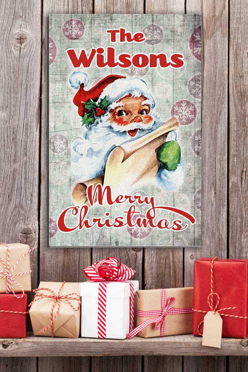 Wooden Vintage Christmas Sign with Family Name Santa Holiday Decoration Gift - Personalized - 16.5" x 10.5"