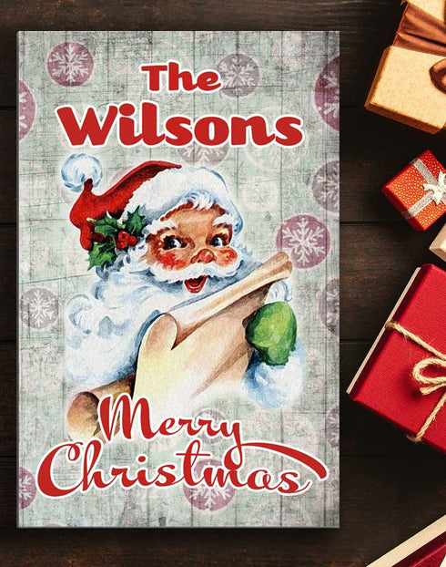 Wooden Vintage Christmas Sign with Family Name Santa Holiday Decoration Gift - Personalized - 16.5" x 10.5"