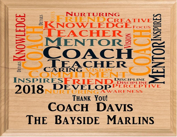 Custom Coach Gift Plaque Personalized