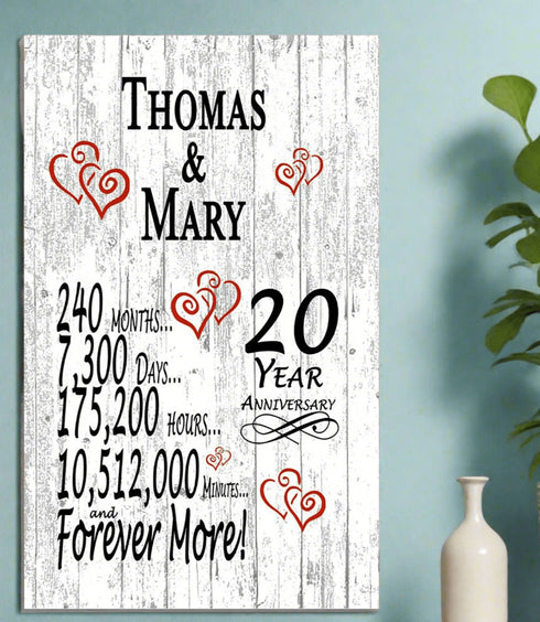 20 Year Anniversary Gift Personalized 20th Wedding Anniversary Gift for Couple Husband or Wife