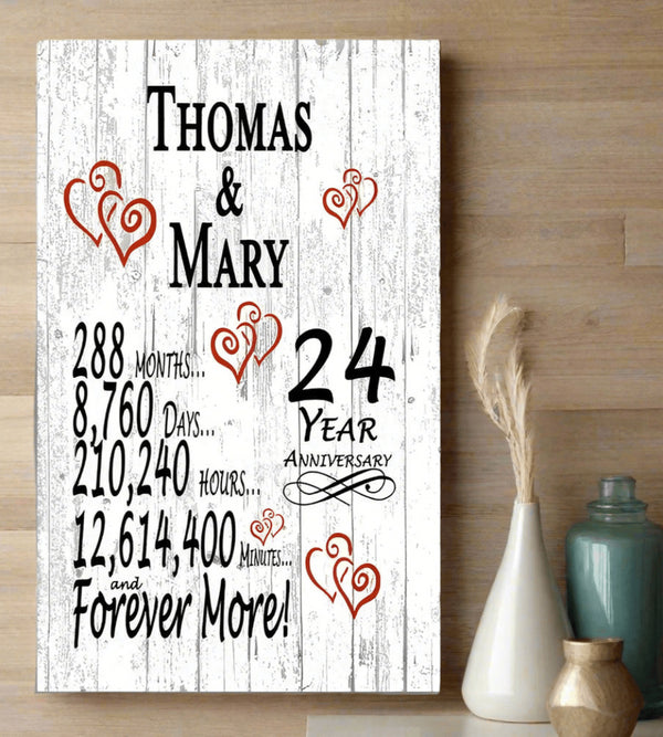 24 Year Anniversary Gift – Personalized 24th Anniversary Plaque with Custom Names