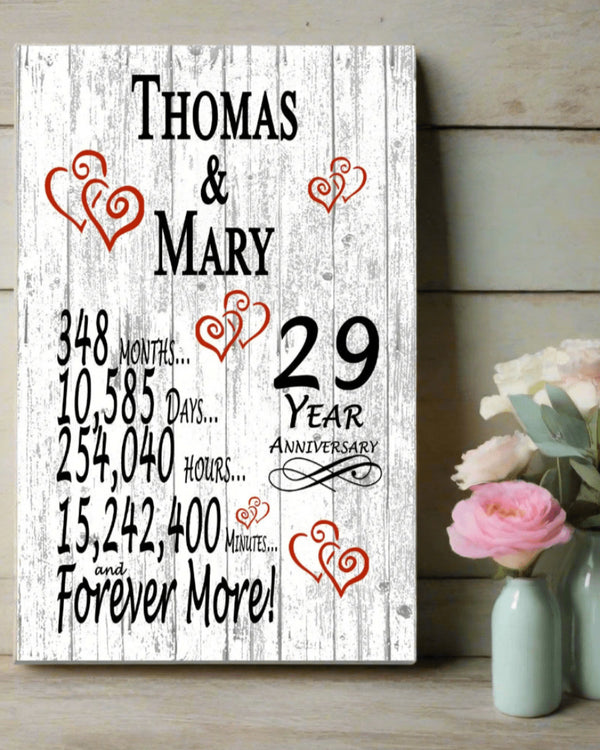 29 Year Anniversary Gift – Personalized 29th Anniversary Plaque with Custom Names