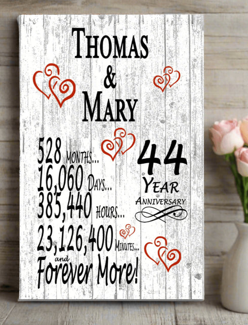 44 Year Anniversary Gift – Personalized 44th Anniversary Plaque with Custom Names