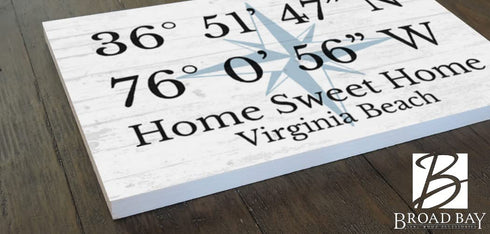 Wood GPS Coordinate Sign Custom Location Latitude Longitude Wall Art - 16.5" x 10.5"