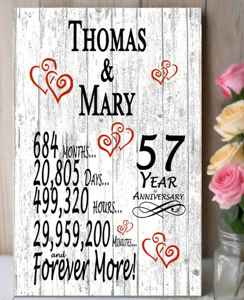 57 Year Anniversary Gift – Personalized 57th Anniversary Plaque with Custom Names