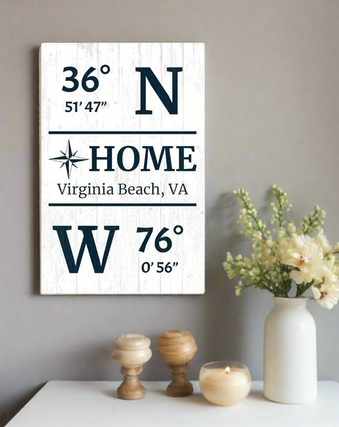 GPS Coordinate Sign Personalized Solid Wood Latitude Longitude Wall Art - 16.5" x 10.5"