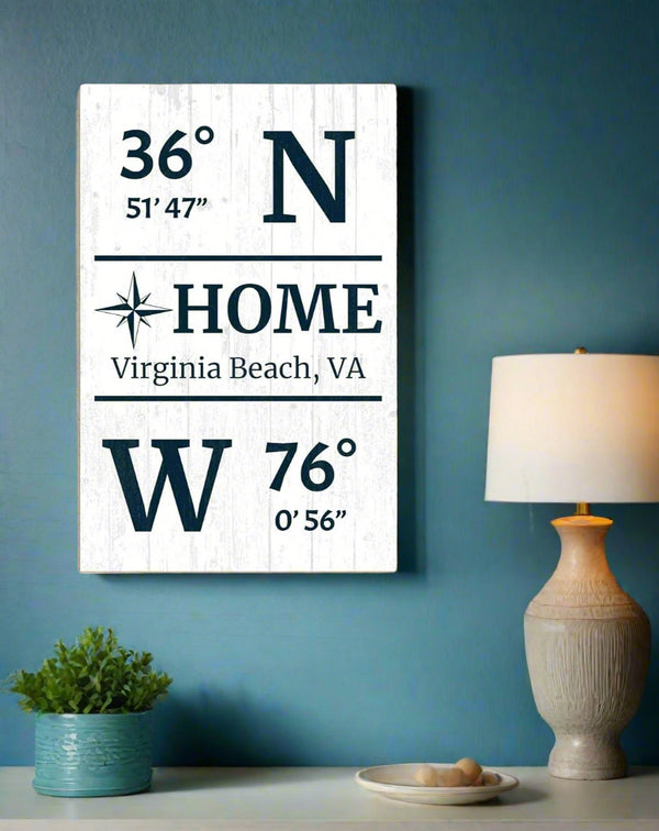 GPS Coordinate Sign Personalized Solid Wood Latitude Longitude Wall Art - 16.5" x 10.5"