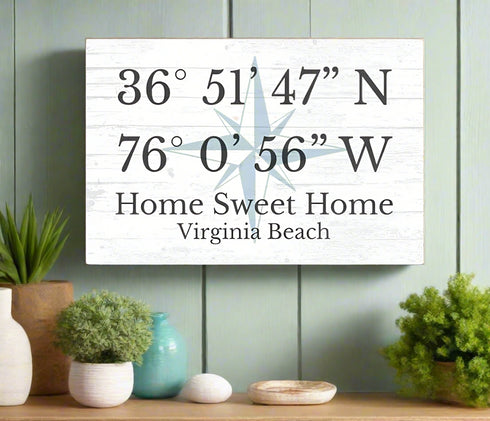 Wood GPS Coordinate Sign Custom Location Latitude Longitude Wall Art - 16.5" x 10.5"