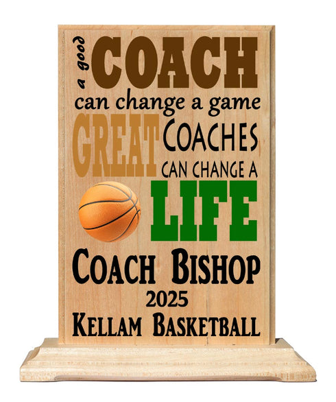 Coach Gift Plaque - A Good Coach Can Change A Game A Great Coach Can Change A Life