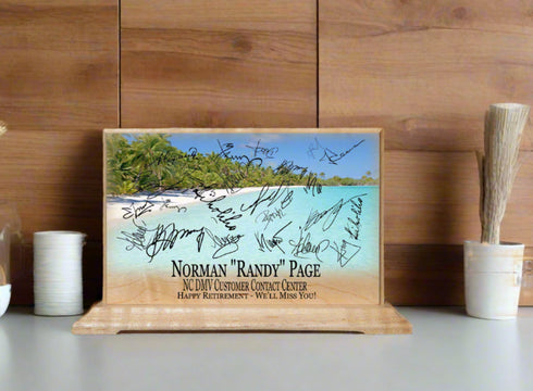 Custom Retirement Gift Plaque Personalized Signable Beach Theme