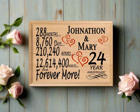 24 Year Anniversary Gift Personalized Names 24th Wedding Anniversary Present