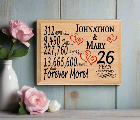 26 Year Anniversary Gift Personalized Names 26th Wedding Anniversary Present