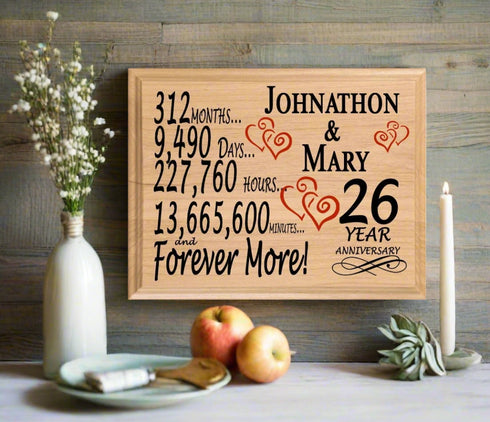 26 Year Anniversary Gift Personalized Names 26th Wedding Anniversary Present