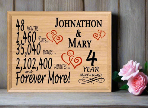 4 Year Anniversary Gift Personalized 4th Wedding Anniversary Present