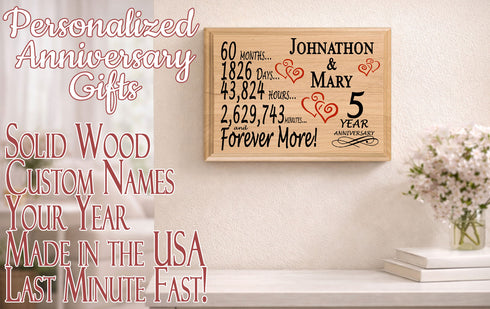 5th Anniversary Gift - Personalized Wood Plaque for Husband, Wife or Couple - 5 Year