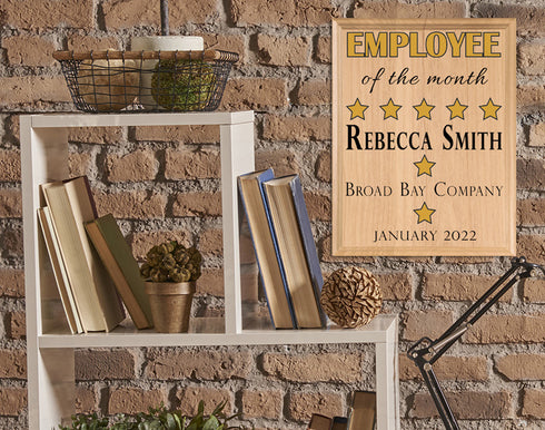 Employee of the Month Plaque Custom Recognition Award  - Solid Wood