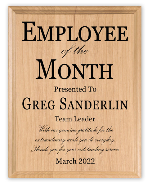 Custom Employee of the Month Plaque Appreciation Gift For Employees - Solid Wood