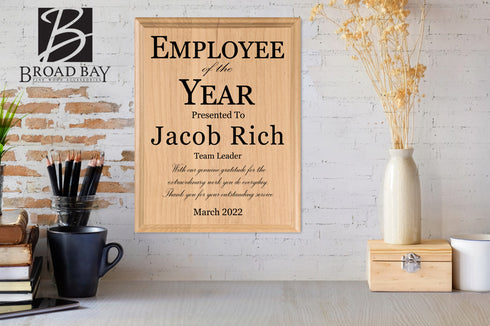 Custom Employee of the Year Plaque Appreciation Gift For Employees - Solid Wood