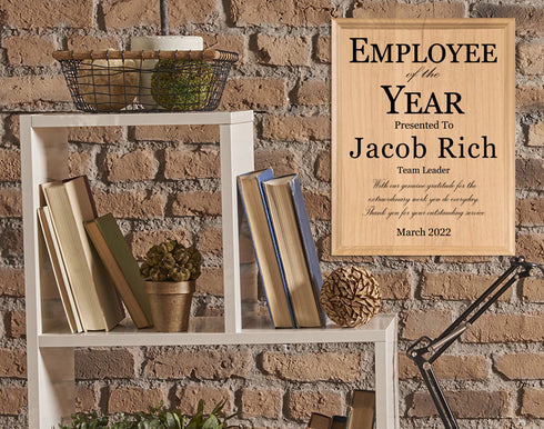 Custom Employee of the Year Plaque Appreciation Gift For Employees - Solid Wood