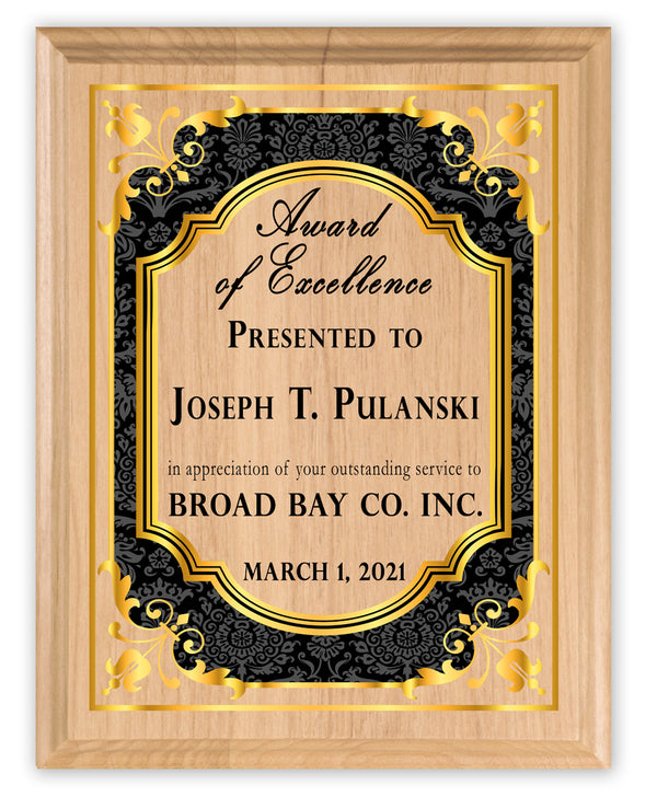 Custom Excellence Award Plaque & Recognition Gift - Solid Wood - 11in x 8.5in