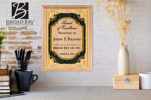 Custom Excellence Award Plaque & Recognition Gift - Solid Wood - 11in x 8.5in